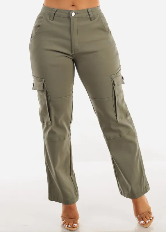 Butt Lift Hyper Stretch Straight Cargo Pants Light Olive sold by Moda