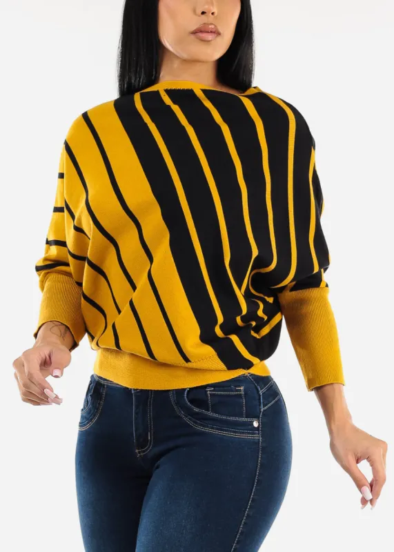 Quarter Sleeve Boat Neckline Stripe Sweater Yellow & Black sold by Moda