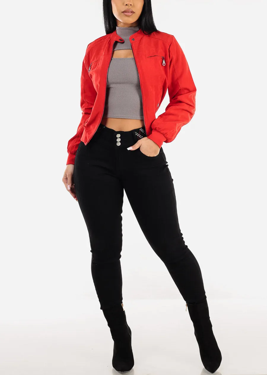 Long Sleeve Grey Mock Neck Cut Out Crop Top sold by Moda product image thumbnail 2