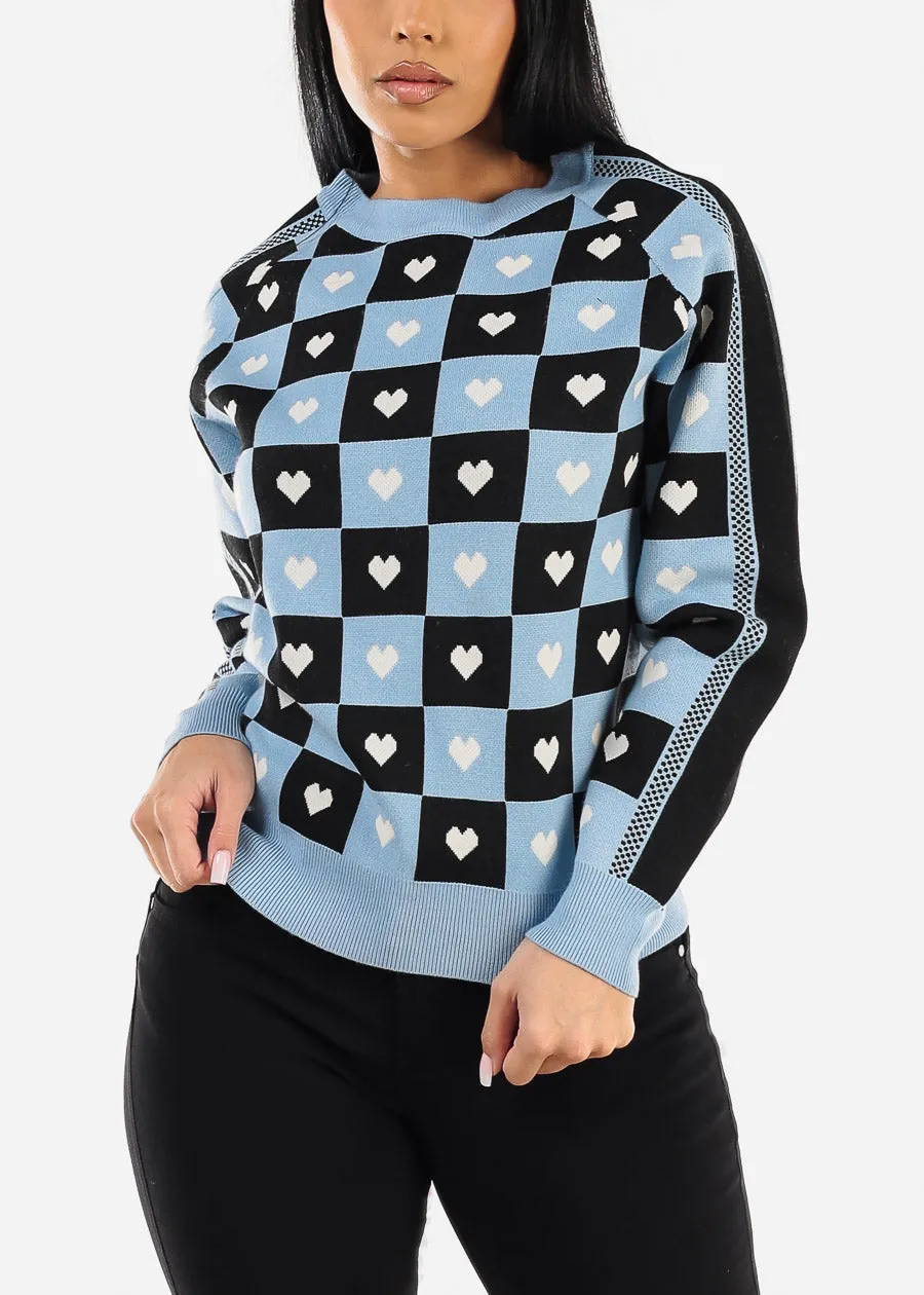 Round Neck Long Sleeve Printed Sweater Blue sold by Moda