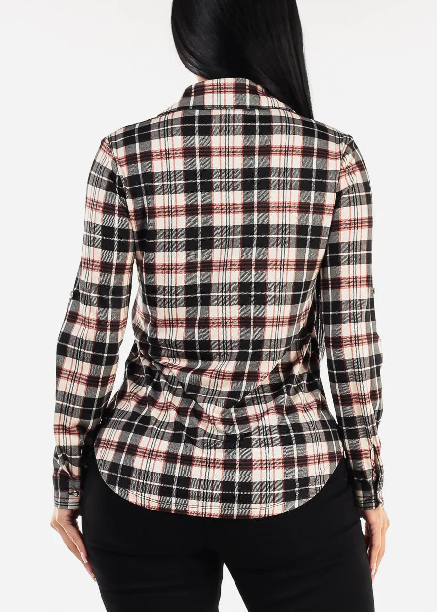 Long Sleeve Button Up Plaid Shirt Black sold by Moda product image thumbnail 4