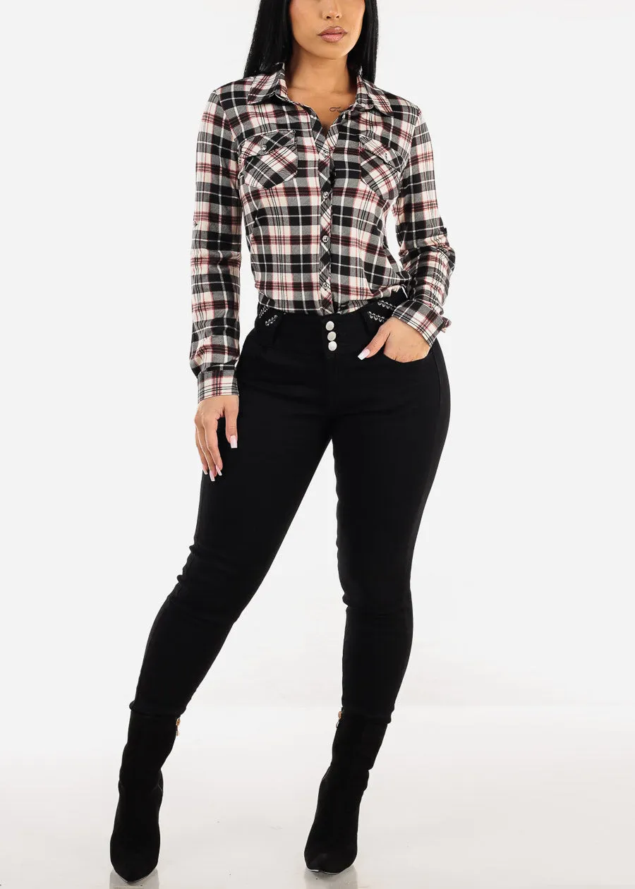 Long Sleeve Button Up Plaid Shirt Black sold by Moda product image thumbnail 2