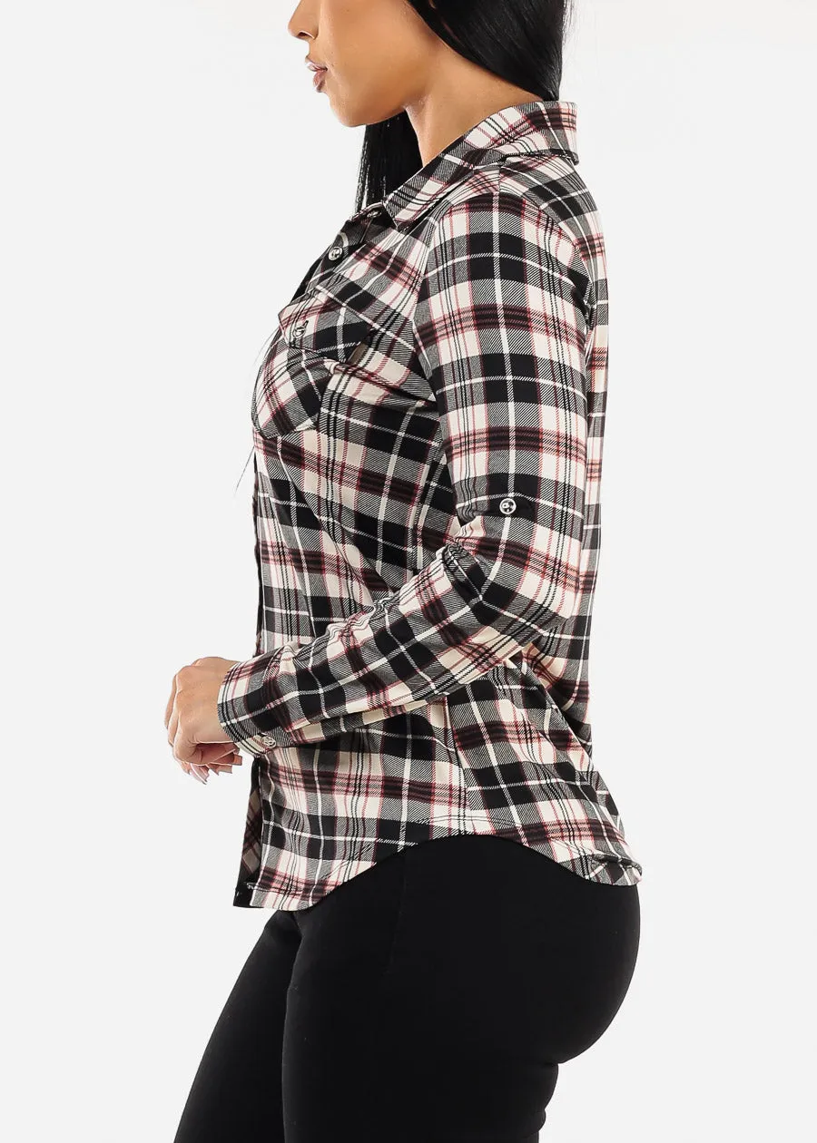 Long Sleeve Button Up Plaid Shirt Black sold by Moda product image thumbnail 3