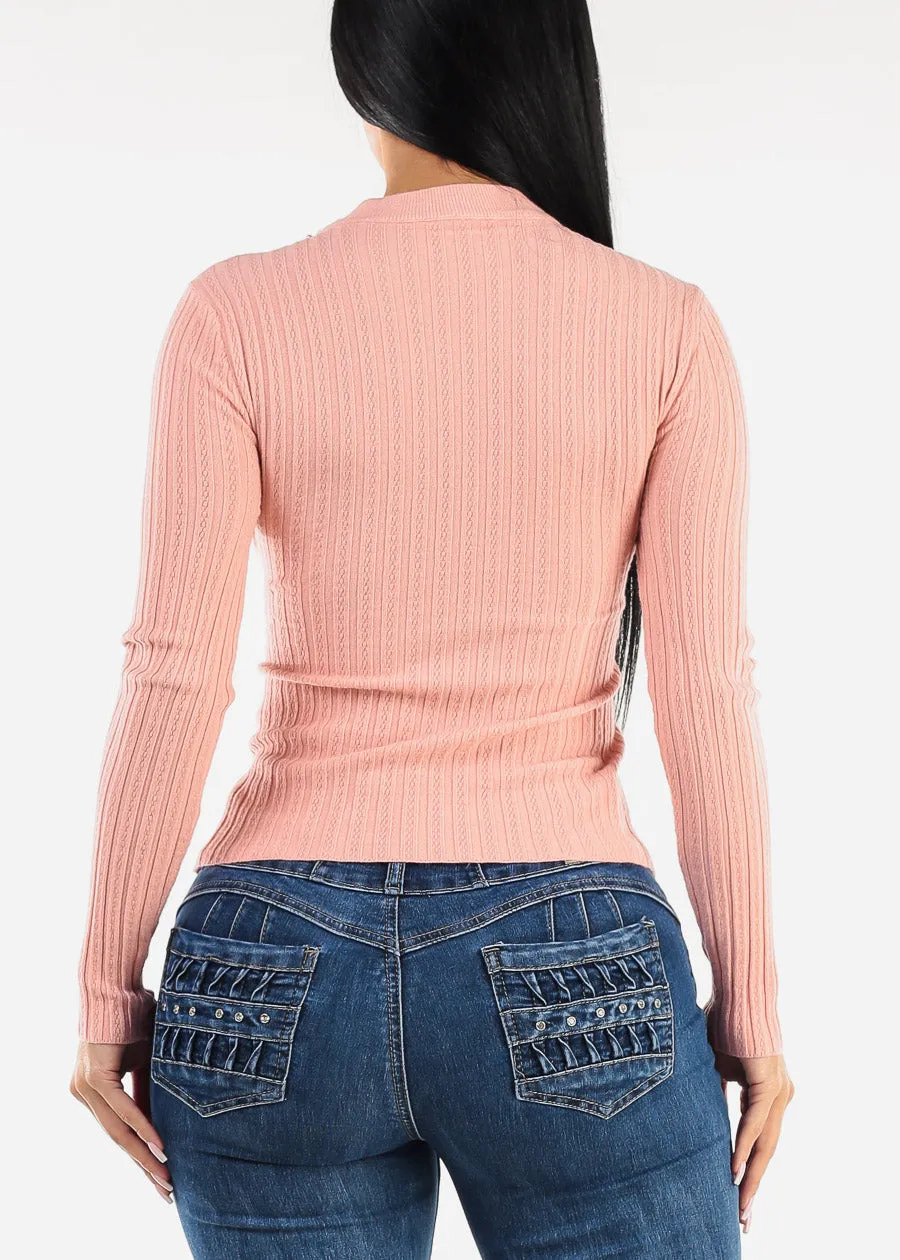 Long Sleeve Cut Out Cross Wrap Sweater Pink sold by Moda product image thumbnail 4