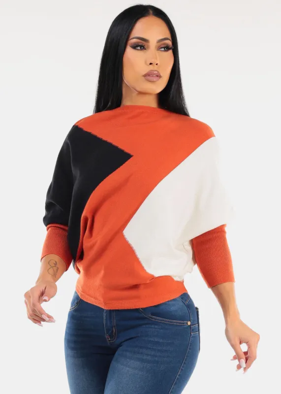 Quarter Sleeve Colorblock Sweater Orange sold by Moda