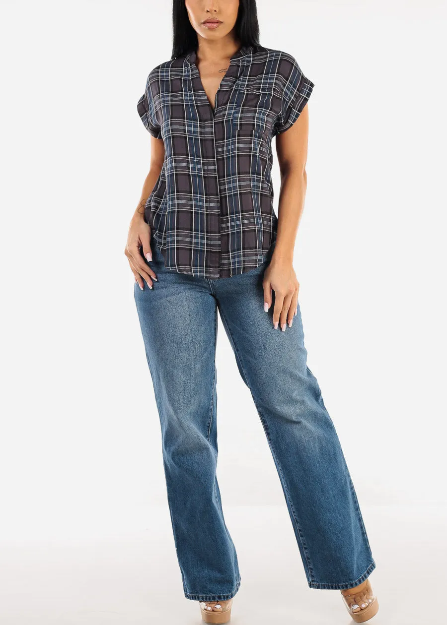 Short Sleeve Button Up Plaid Shirt Grey sold by Moda product image thumbnail 2
