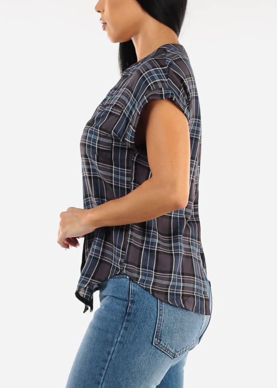 Short Sleeve Button Up Plaid Shirt Grey sold by Moda product image thumbnail 3