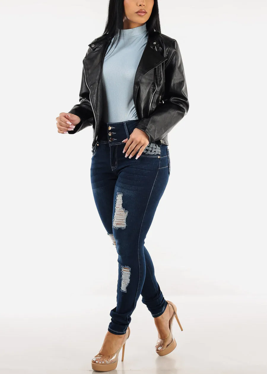 Black Vegan Leather Zip Up Moto Jacket sold by Moda product image thumbnail 2