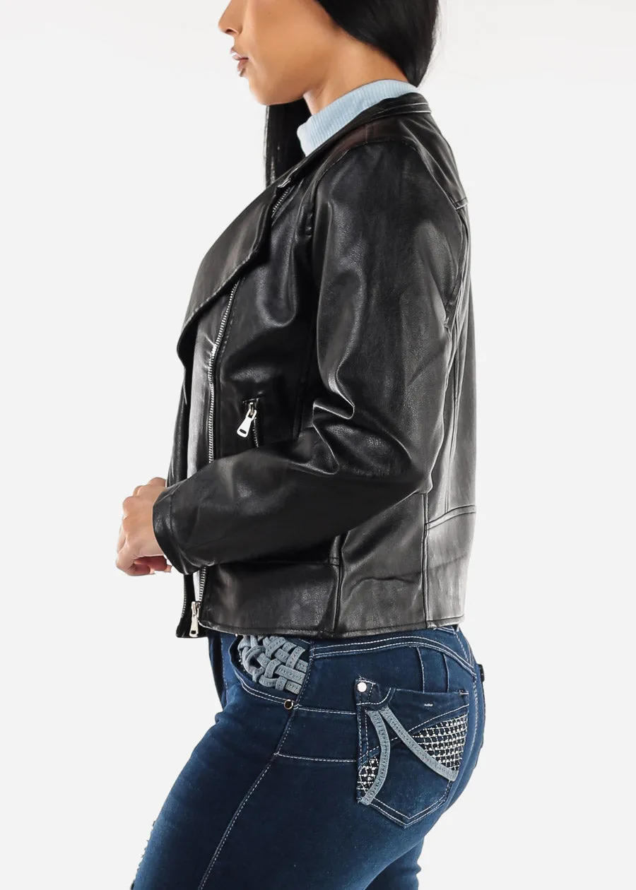 Black Vegan Leather Zip Up Moto Jacket sold by Moda product image thumbnail 3