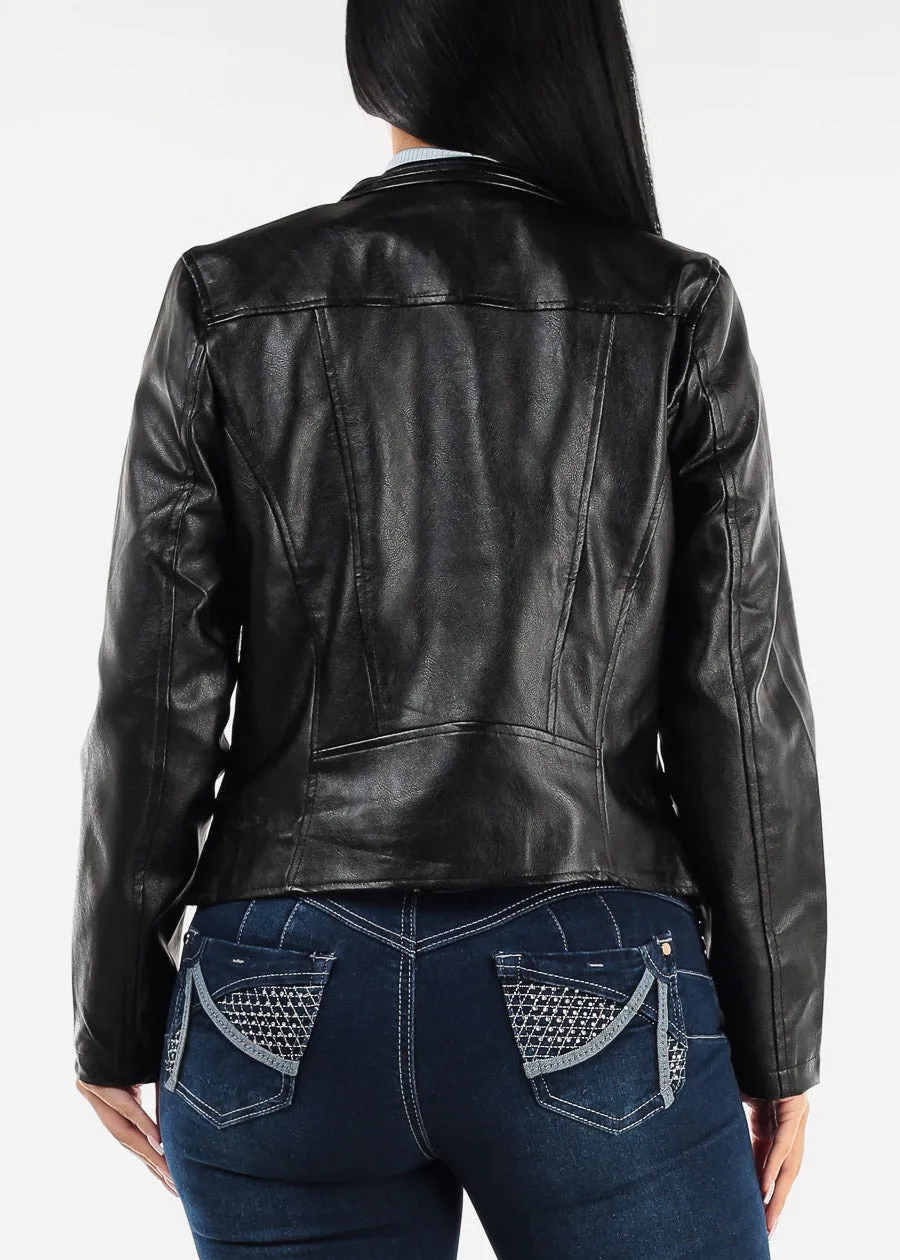 Black Vegan Leather Zip Up Moto Jacket sold by Moda product image thumbnail 4