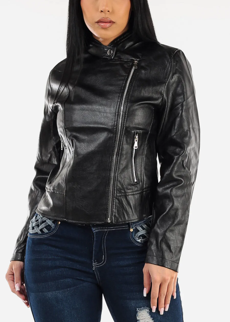 Black Vegan Leather Zip Up Moto Jacket sold by Moda product image thumbnail 5