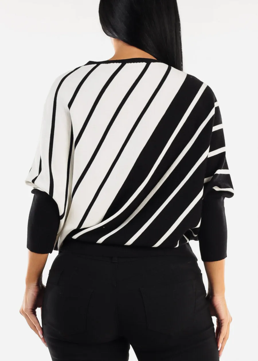 Quarter Sleeve Boat Neckline Stripe Sweater B&W sold by Moda product image thumbnail 4