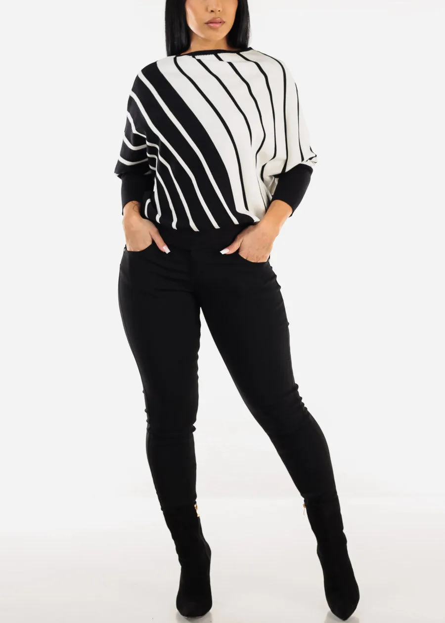 Quarter Sleeve Boat Neckline Stripe Sweater B&W sold by Moda product image thumbnail 2