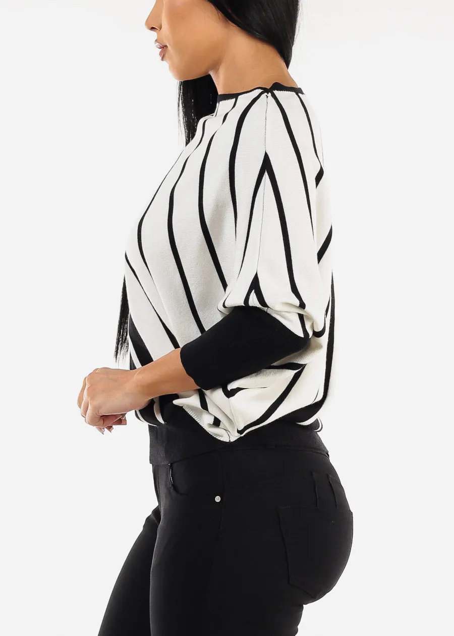 Quarter Sleeve Boat Neckline Stripe Sweater B&W sold by Moda product image thumbnail 3