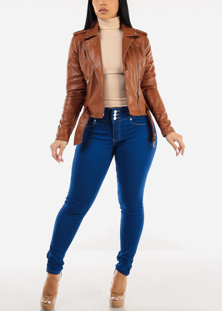 Long Sleeve Turtleneck Side Ruched Sweater Top Beige sold by Moda product image thumbnail 5