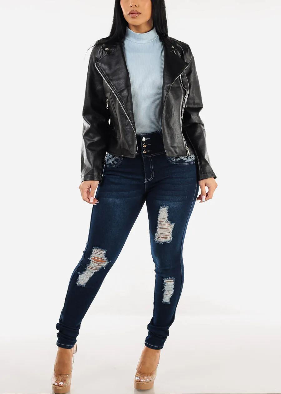 Short Sleeve Mock Neck Glittery Crop Top Sky Blue sold by Moda product image thumbnail 2