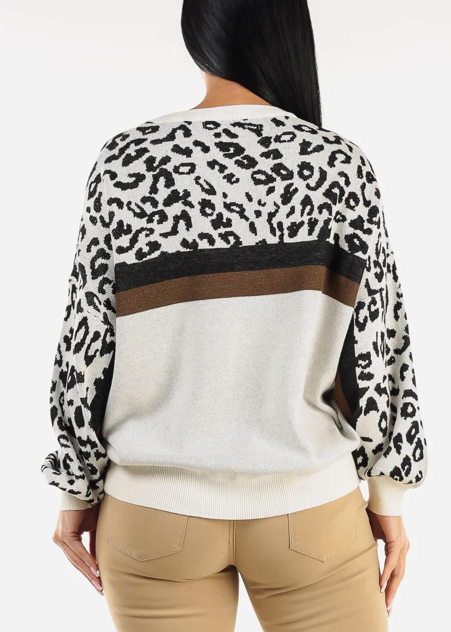 Round Neck Long Sleeve Animal Print Sweater Beige sold by Moda product image thumbnail 4