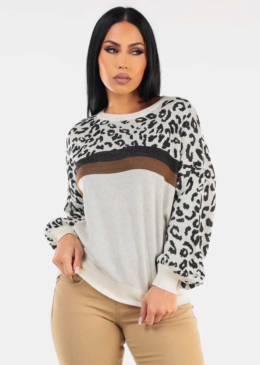Round Neck Long Sleeve Animal Print Sweater Beige sold by Moda