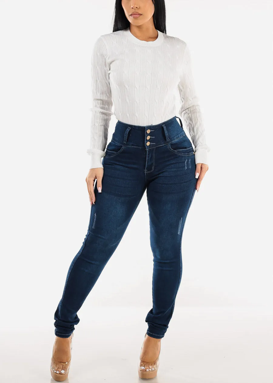 White Long Sleeve Crewneck Cable Knit Sweater sold by Moda product image thumbnail 2