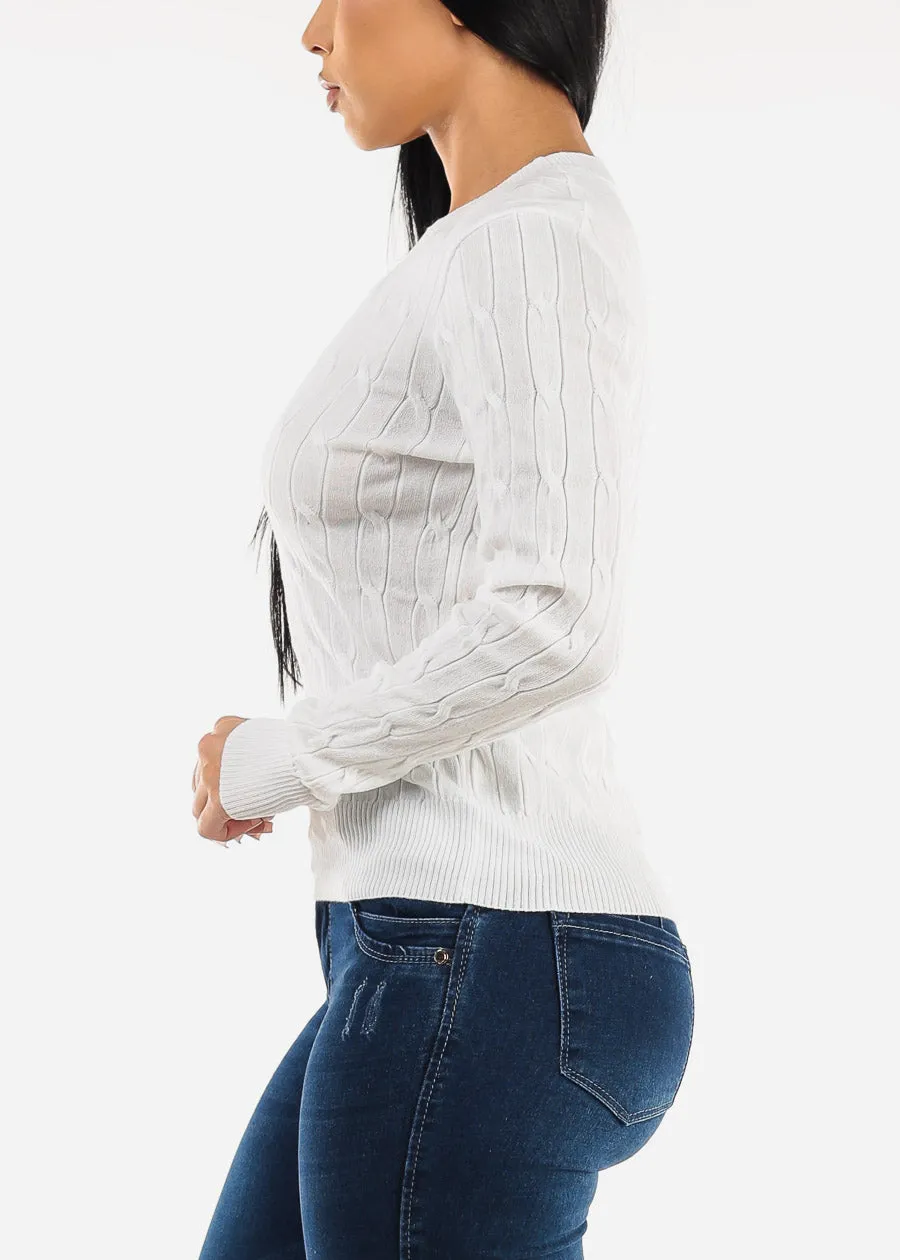 White Long Sleeve Crewneck Cable Knit Sweater sold by Moda product image thumbnail 3