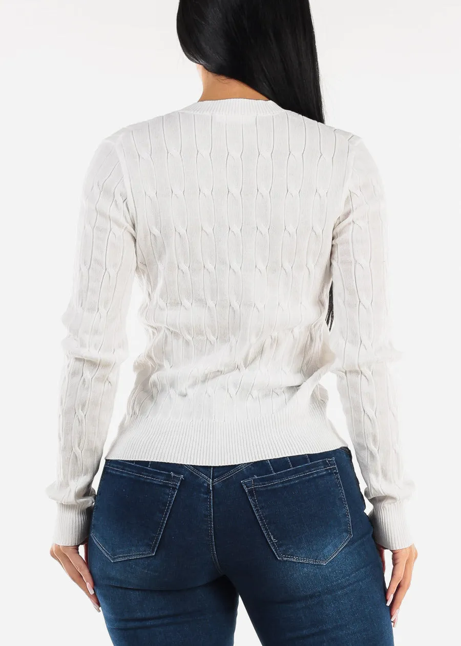 White Long Sleeve Crewneck Cable Knit Sweater sold by Moda product image thumbnail 4