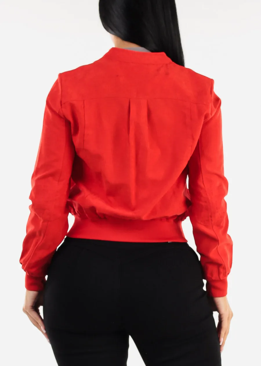 Long Sleeve Zip Up Red Jacket w Ribbed Hem sold by Moda product image thumbnail 4