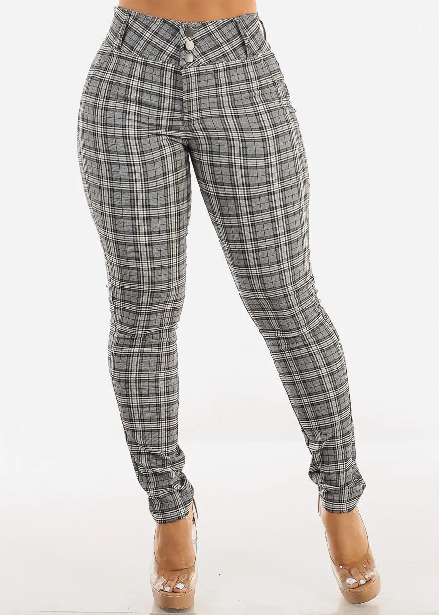 Super High Waist Plaid Skinny Pants sold by Moda