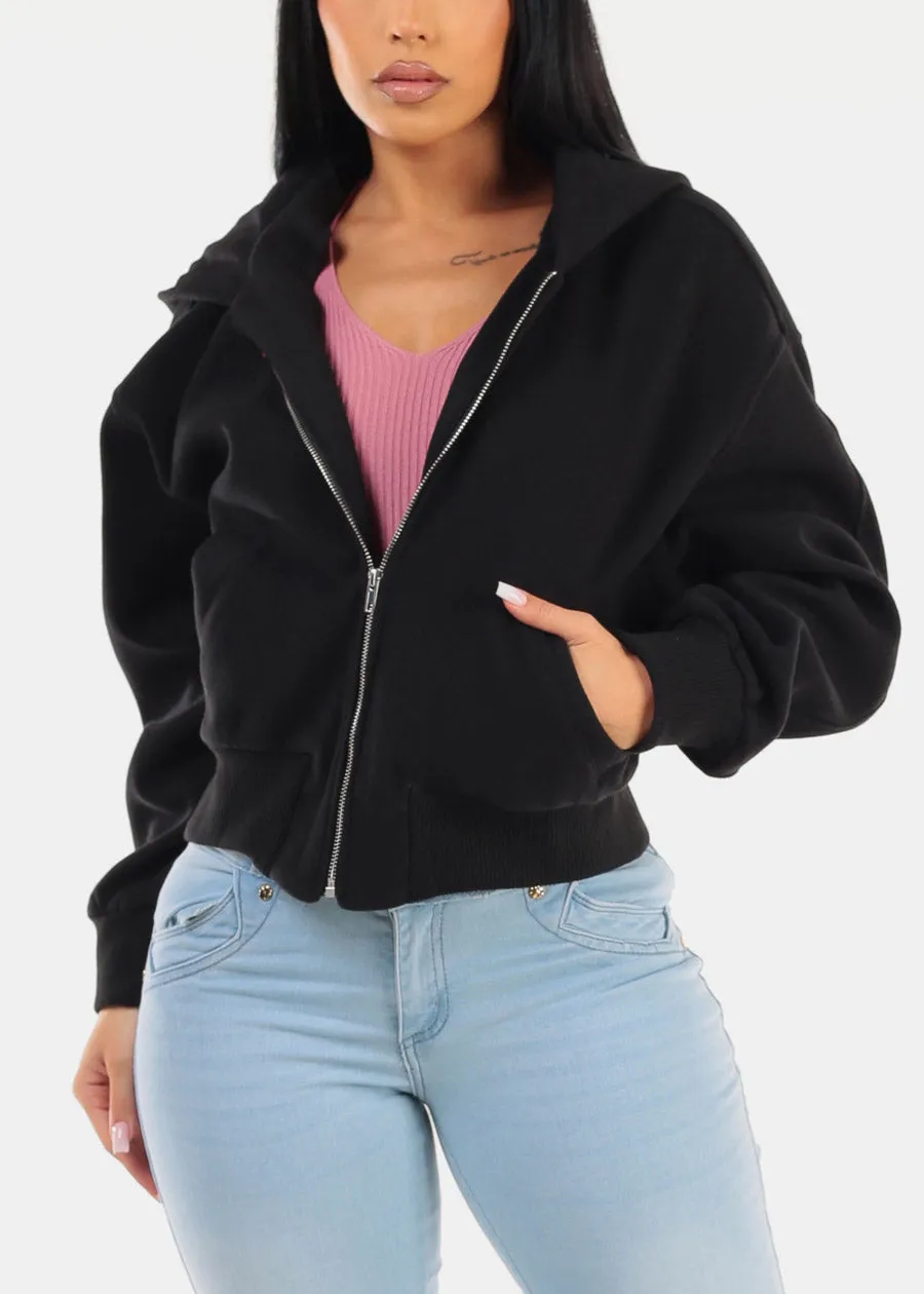 Long Sleeve Zip Up Black Hoodie sold by Moda