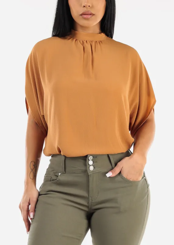 Cap Sleeve Loose Fit Blouse Khaki w Back Tie sold by Moda