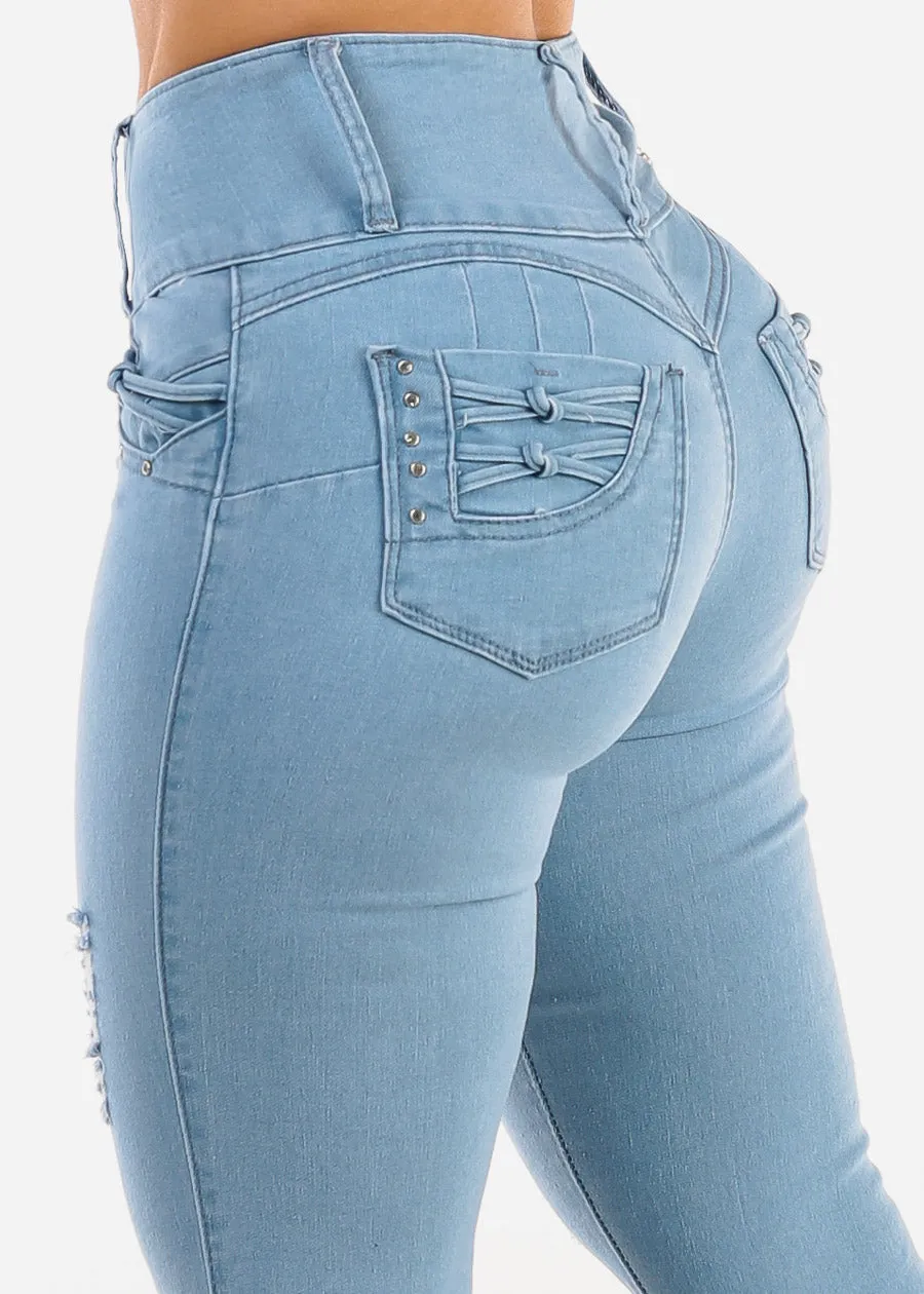 Butt Lift High Waist Distressed Light Skinny Jeans sold by Moda