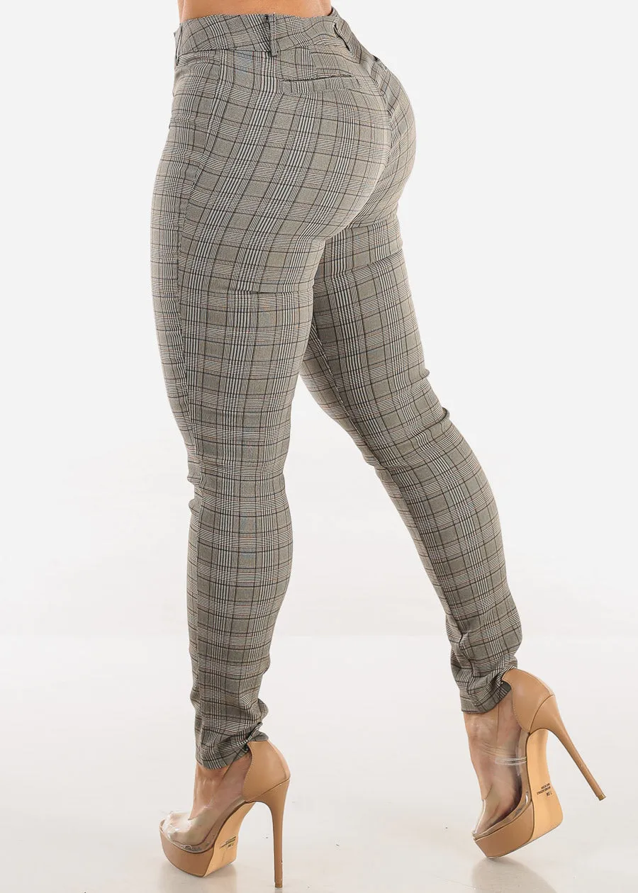 High Waisted Plaid Skinny Pants Brown sold by Moda product image thumbnail 4