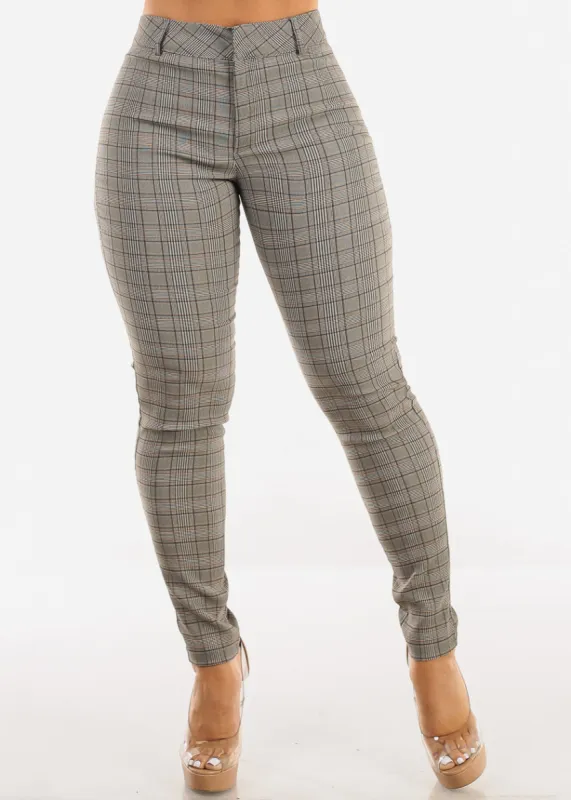 High Waisted Plaid Skinny Pants Brown sold by Moda