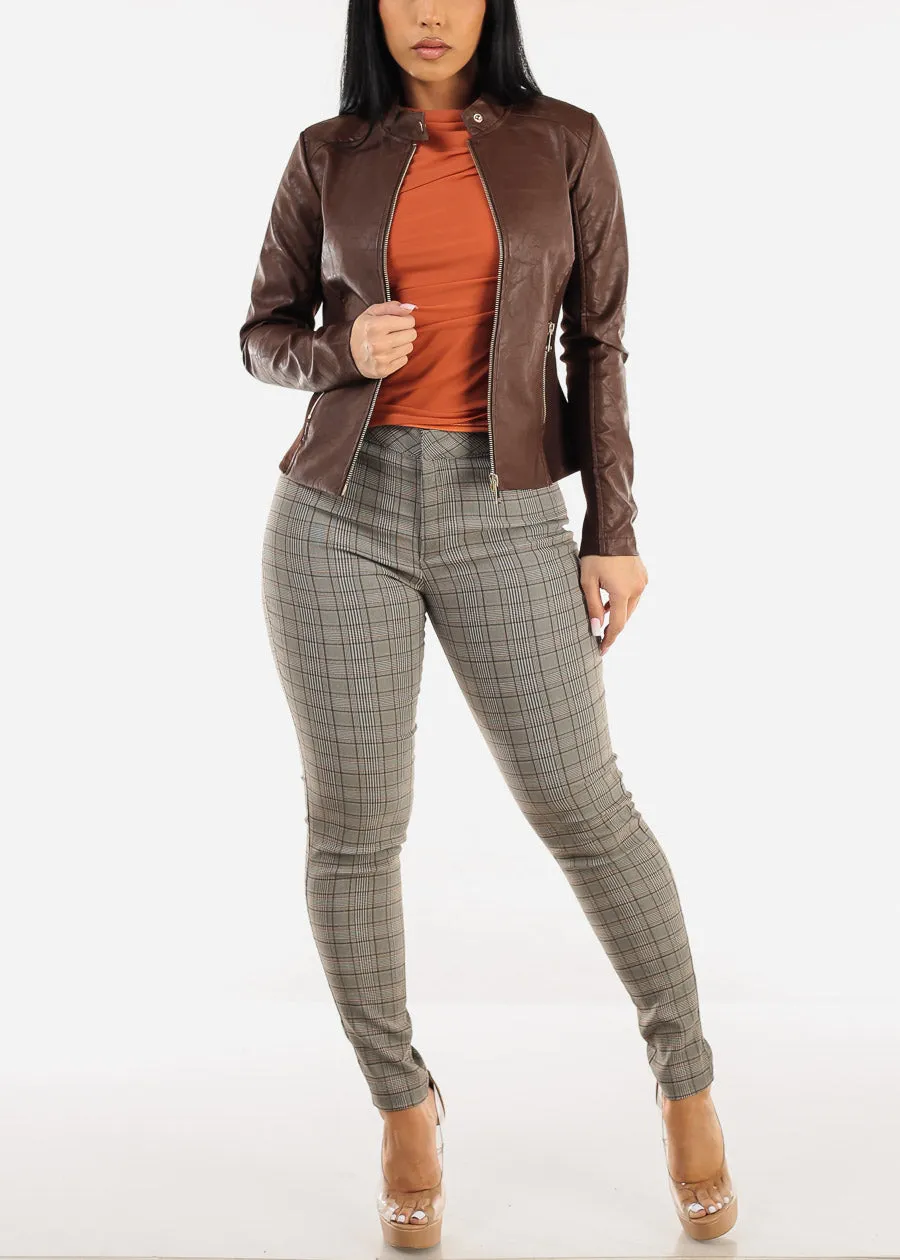 High Waisted Plaid Skinny Pants Brown sold by Moda product image thumbnail 2
