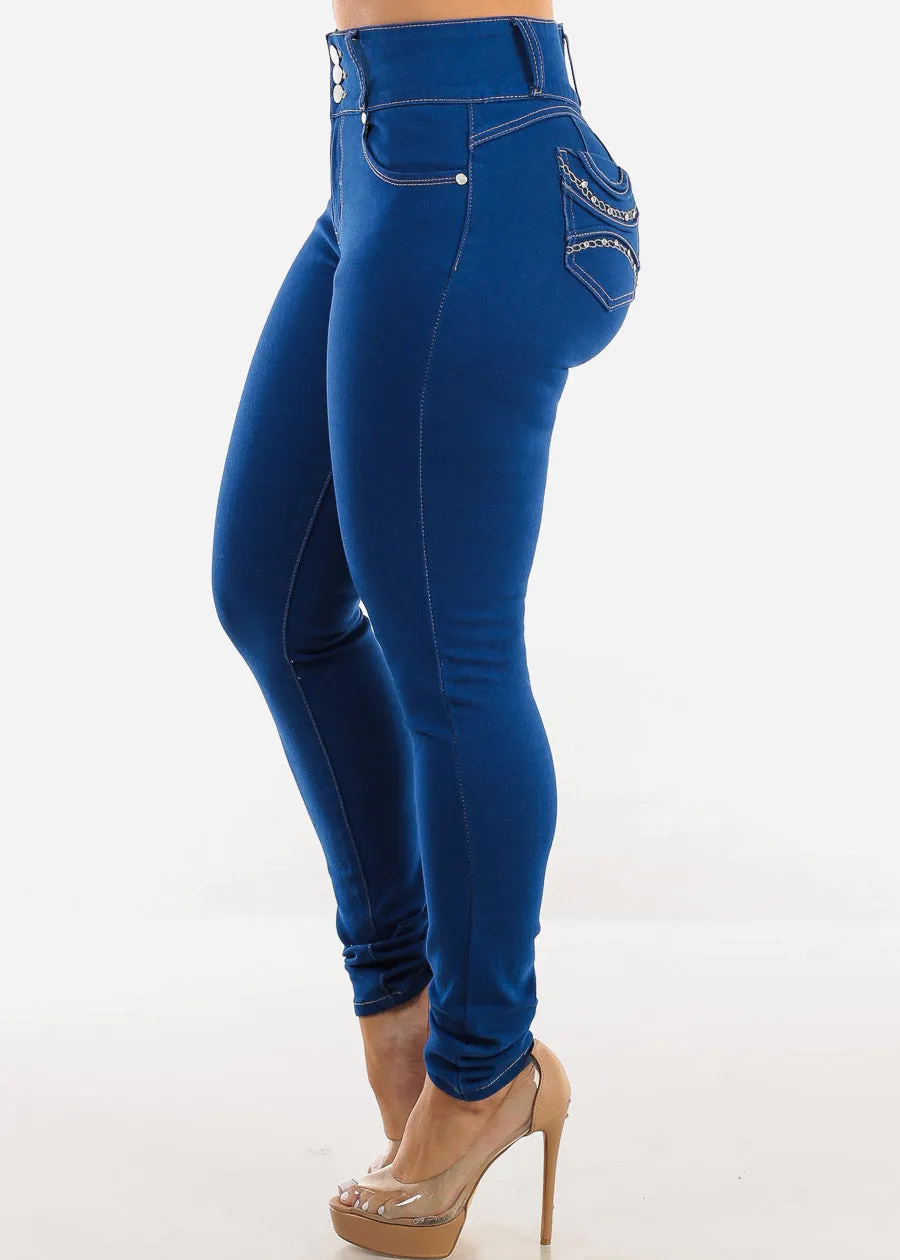 Butt Lift High Waist Chain Pocket Skinny Jeans Royal Blue sold by Moda product image thumbnail 5