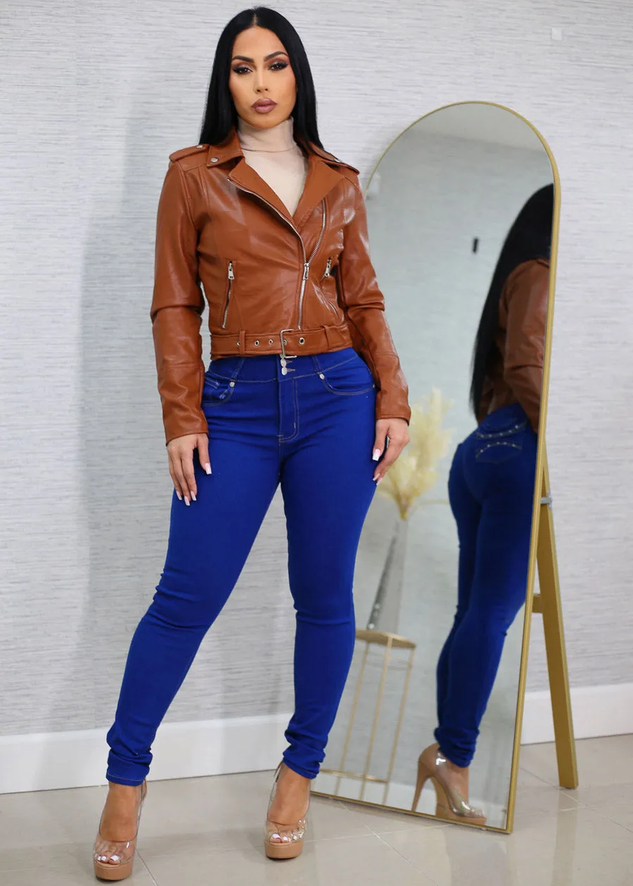 Butt Lift High Waist Chain Pocket Skinny Jeans Royal Blue sold by Moda product image thumbnail 2