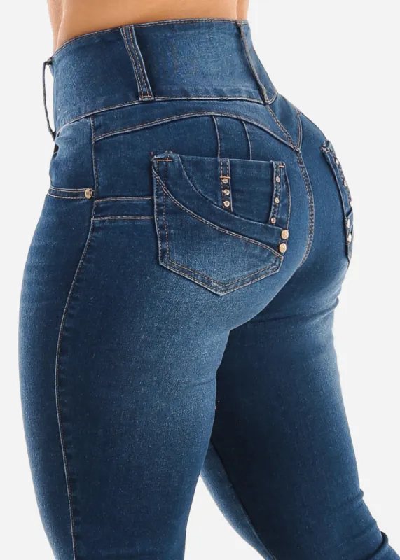 Super High Waist Levantacola Dark Skinny Jeans sold by Moda