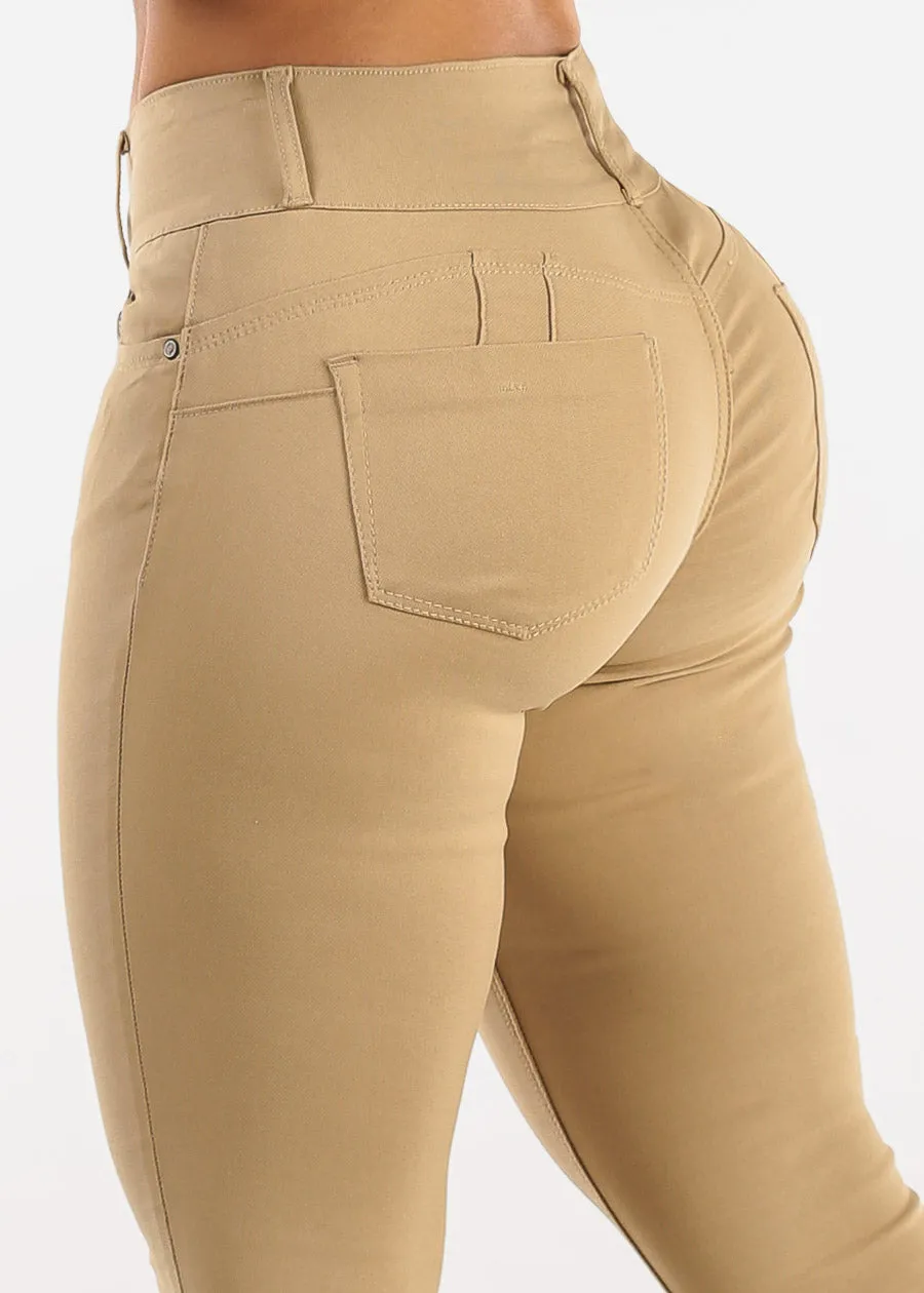 Butt Lift Mid Rise Hyper Stretch Skinny Pants Khaki sold by Moda