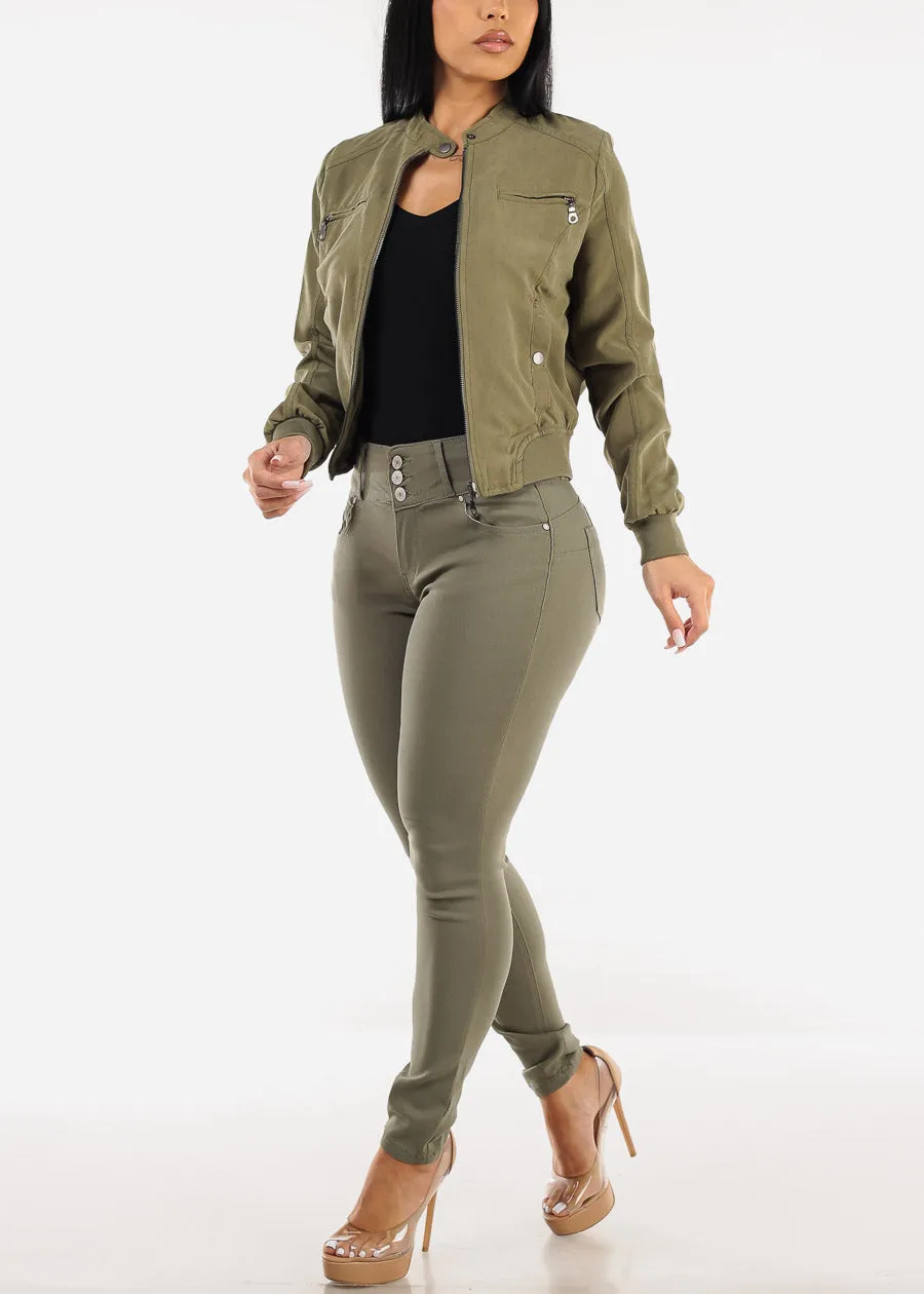 Butt Lift Mid Rise Hyper Stretch Skinny Pants Olive sold by Moda product image thumbnail 2