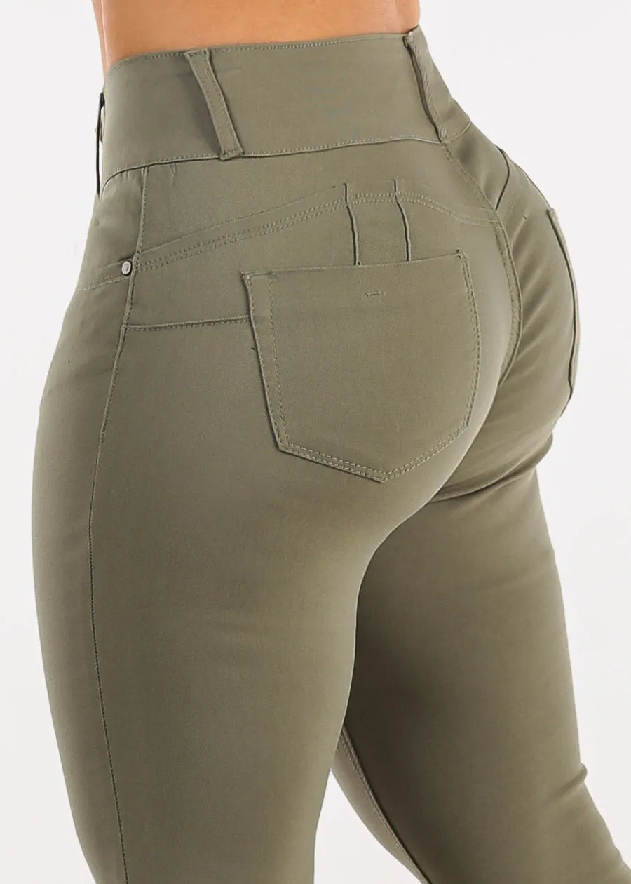 Butt Lift Mid Rise Hyper Stretch Skinny Pants Olive sold by Moda