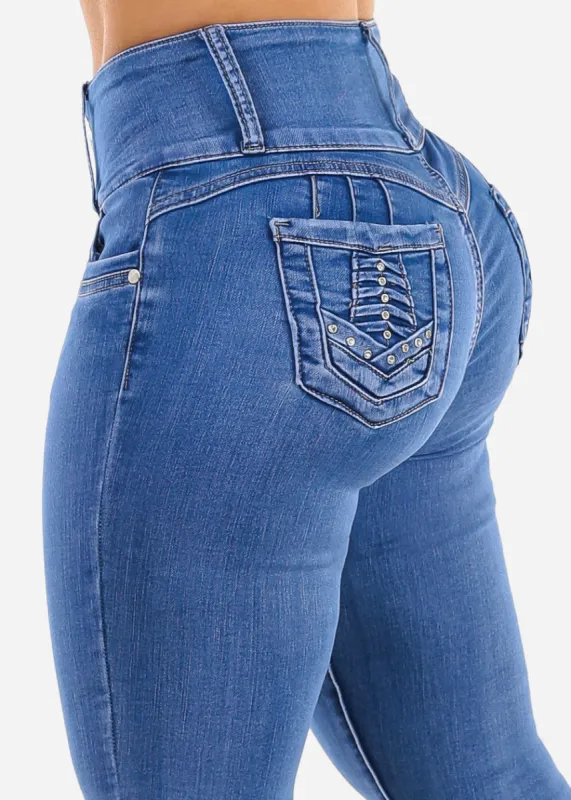 Butt Lift High Waist Royal Wash Skinny Jeans w Pocket Design sold by Moda