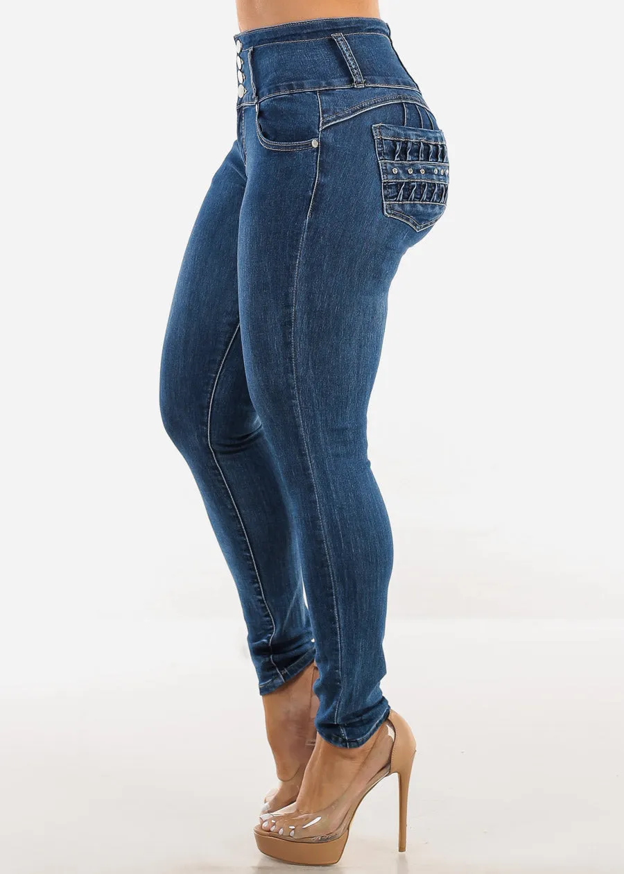 Butt Lift High Waist Skinny Jeans Dark Bleach Wash sold by Moda product image thumbnail 4