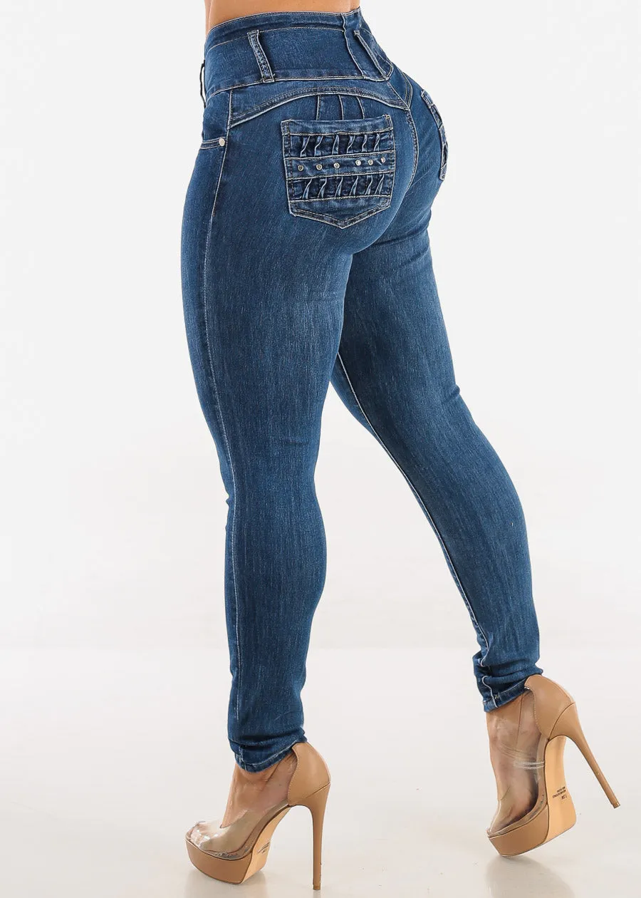 Butt Lift High Waist Skinny Jeans Dark Bleach Wash sold by Moda product image thumbnail 5