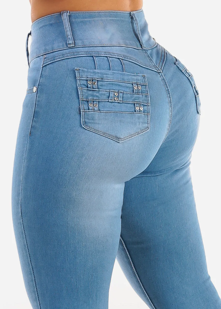 High Waist Levantacola Light Wash Skinny Jeans sold by Moda