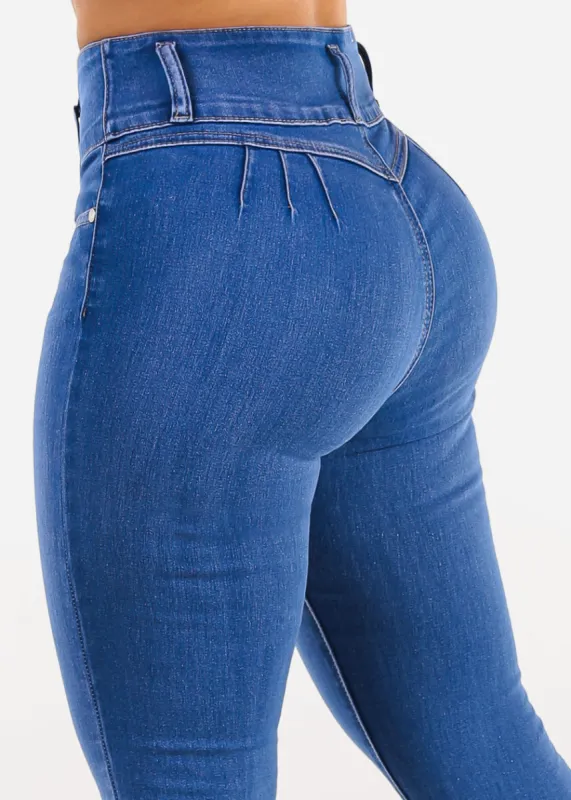Butt Lift Super High Waist Skinny Jeans Royal Blue Wash sold by Moda