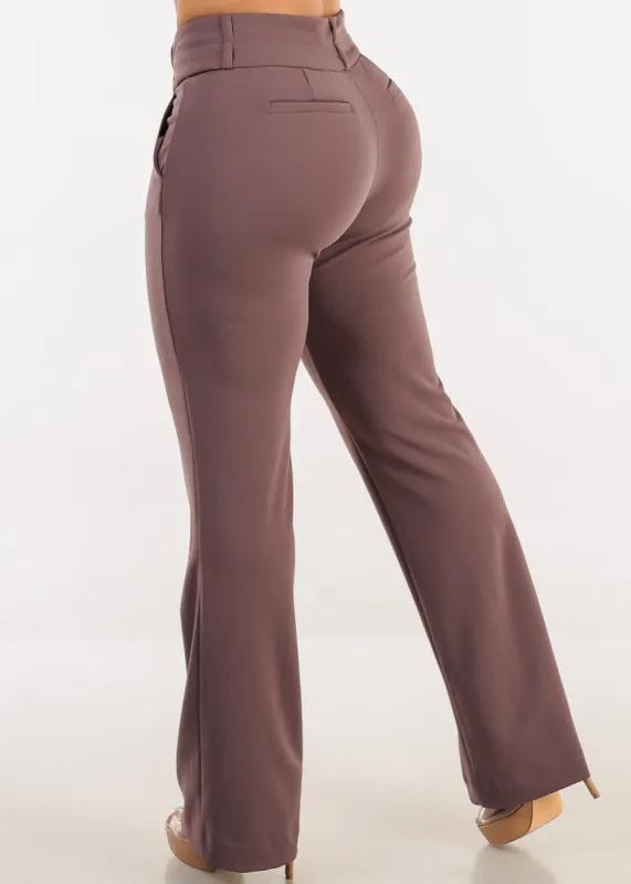 Butt Lifting High Waist Dressy Bootcut Pants Berry sold by Moda