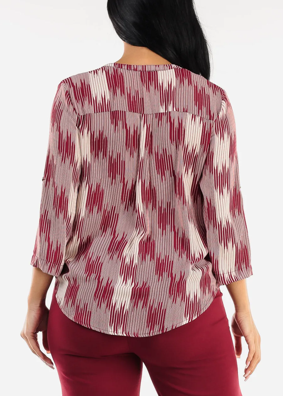 Quarter Sleeve Lightweight Printed Blouse Burgundy sold by Moda product image thumbnail 4