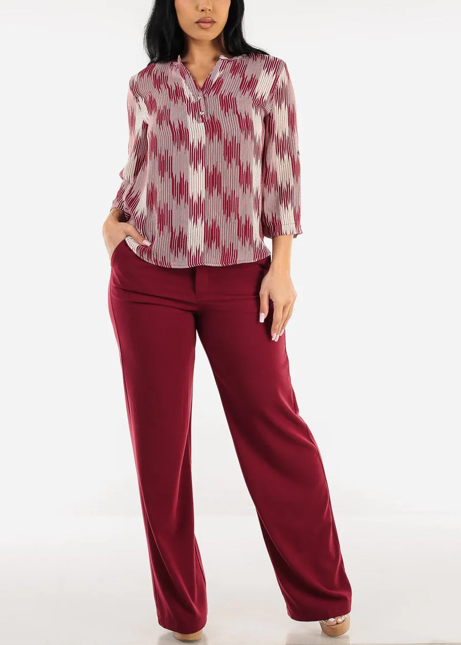 Quarter Sleeve Lightweight Printed Blouse Burgundy sold by Moda product image thumbnail 2