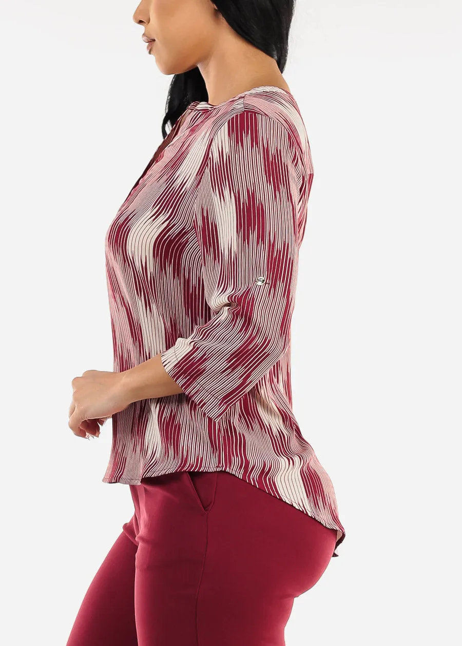 Quarter Sleeve Lightweight Printed Blouse Burgundy sold by Moda product image thumbnail 3