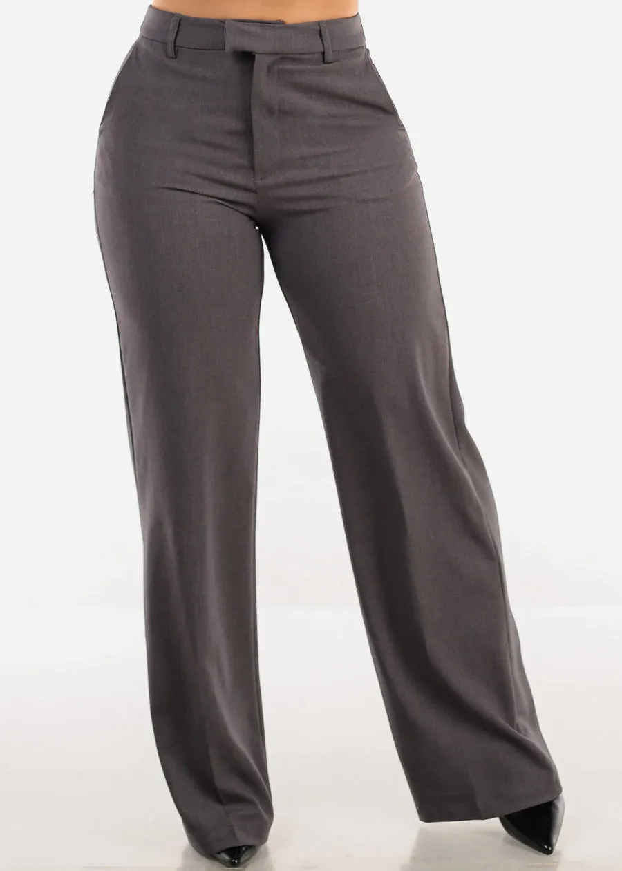 Super High Waist Formal Straight Dress Pants Grey sold by Moda