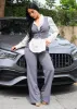 Super High Waist Stripe Straight Dressy Pants Grey sold by Moda